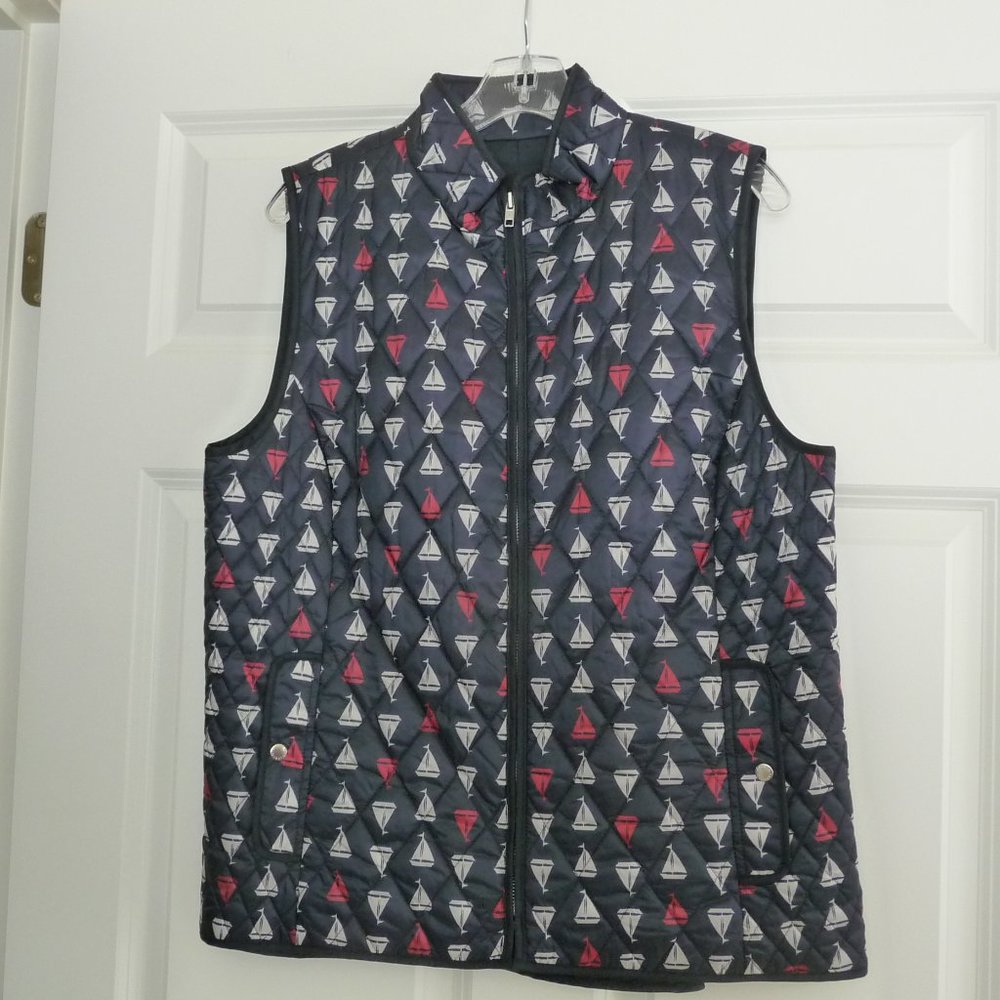 WOMEN’S TALBOTS VEST – SAIL BOAT PRINT - SIZE LARGE